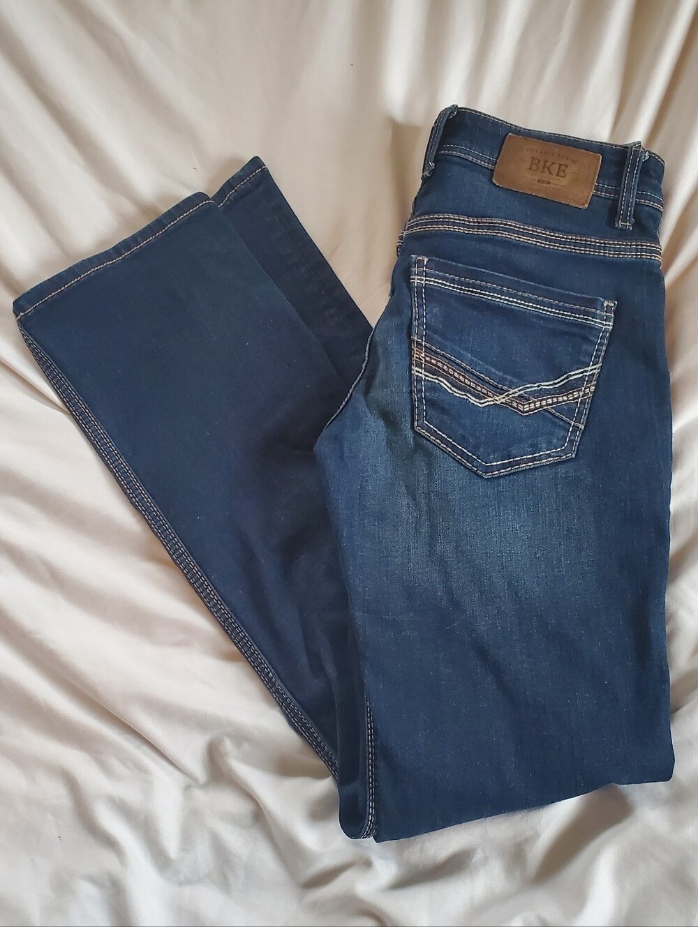 BKE Aiden Durable Denim For Tough Wear Men's Dark Blue Bootcut Jeans, Sz 29x34